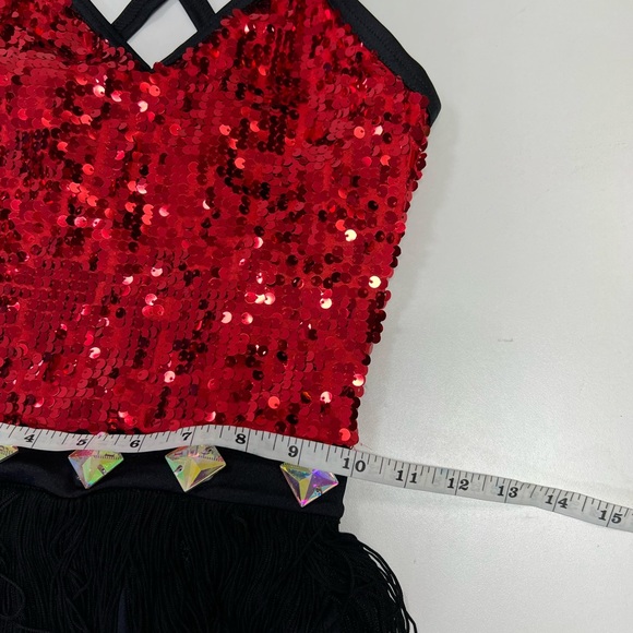 Weissman Dance Costume Sequin Fringe Rhinestone Leotard Red Black Adult XS NEW - Picture 8 of 13